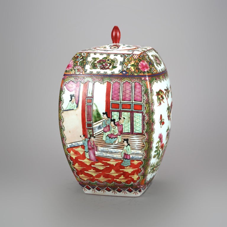 Chinese Rose Medallion Enameled Porcelain Lidded Urn 20thC