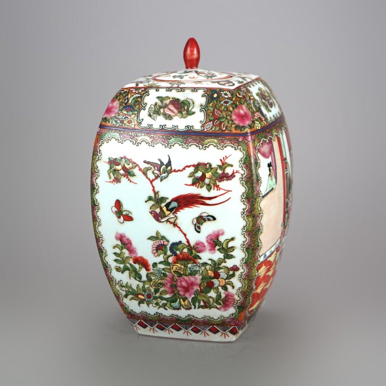 Chinese Rose Medallion Enameled Porcelain Lidded Urn 20thC