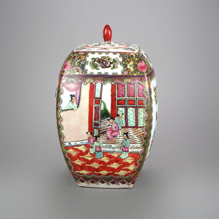 Chinese Rose Medallion Enameled Porcelain Lidded Urn 20thC