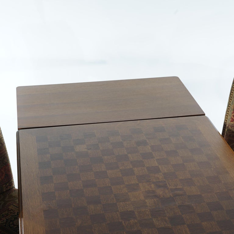 French Louis XV Style Oak Parquetry Draw-Top Dining Table & 4 Tall Back Chairs
