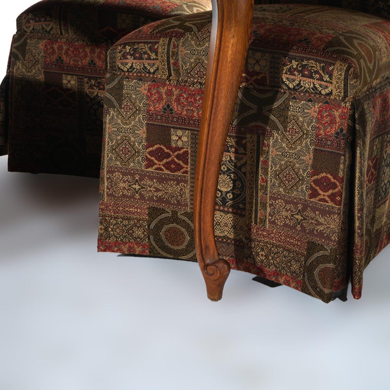 French Louis XV Style Oak Parquetry Draw-Top Dining Table & 4 Tall Back Chairs