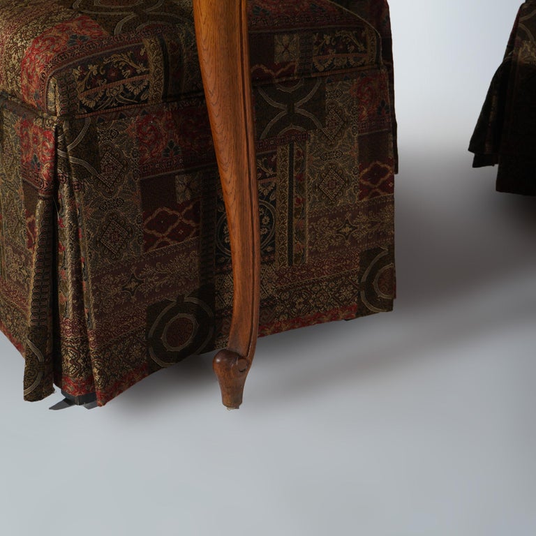 French Louis XV Style Oak Parquetry Draw-Top Dining Table & 4 Tall Back Chairs