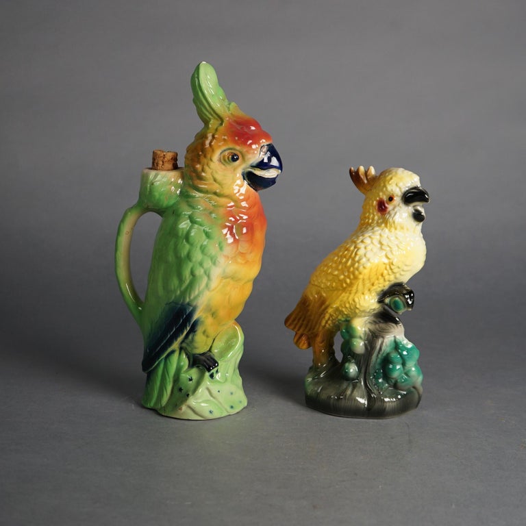 Pair of French Majolica Figural Pottery Exotic Birds C1940