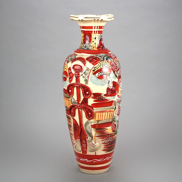 Antique Japanese Satsuma Pottery Vase with Figures C1920