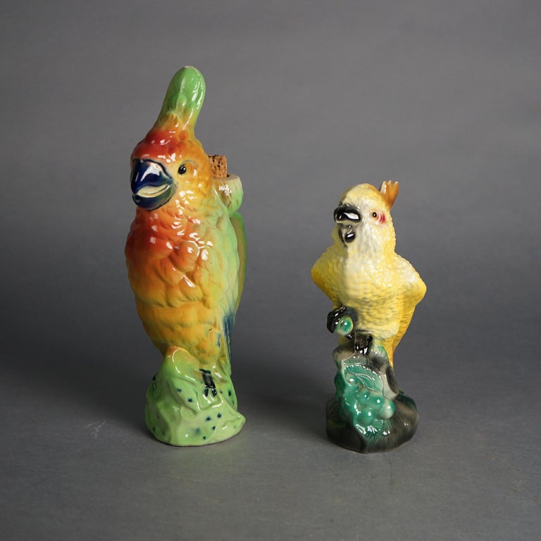 Pair of French Majolica Figural Pottery Exotic Birds C1940
