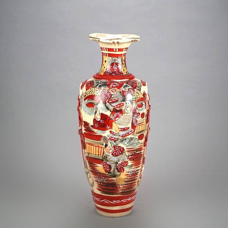 Antique Japanese Satsuma Pottery Vase with Figures C1920