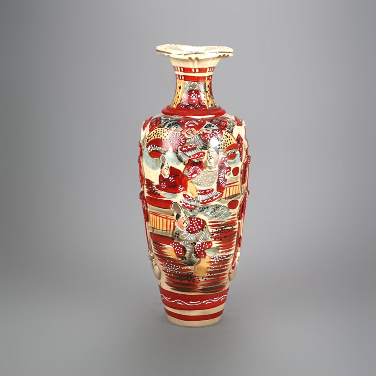Antique Japanese Satsuma Pottery Vase with Figures C1920