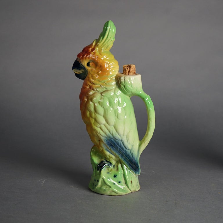 Pair of French Majolica Figural Pottery Exotic Birds C1940