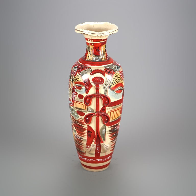Antique Japanese Satsuma Pottery Vase with Figures C1920