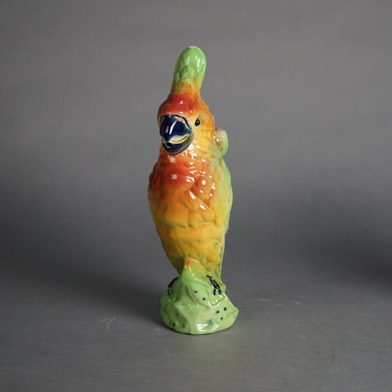 Pair of French Majolica Figural Pottery Exotic Birds C1940