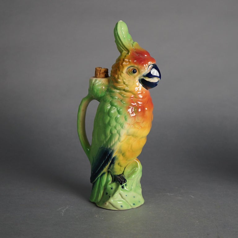 Pair of French Majolica Figural Pottery Exotic Birds C1940