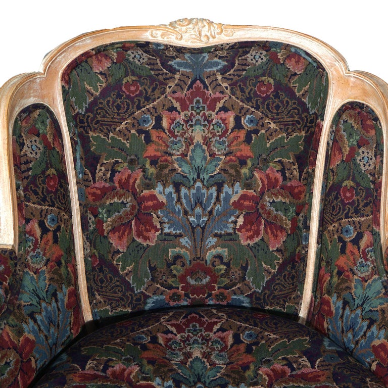 Pair of Continental Style Century Tapestry Stylized Wingback Armchairs 20thC