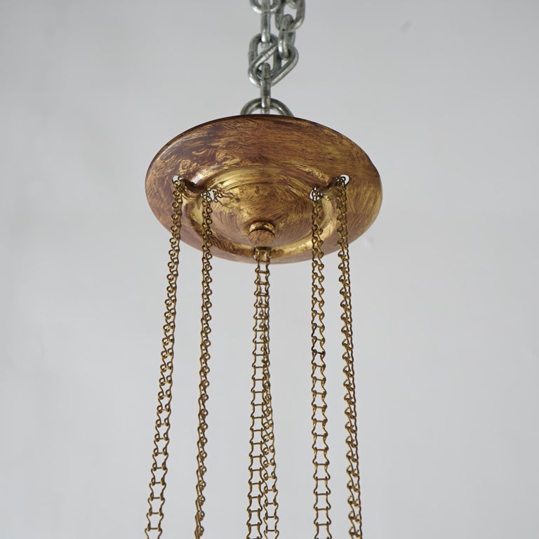 Antique Victorian Cut To Clear Cranberry Glass & Brass Hanging Hall Light C1880