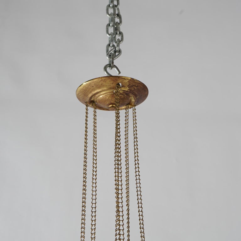 Antique Victorian Cut To Clear Cranberry Glass & Brass Hanging Hall Light C1880