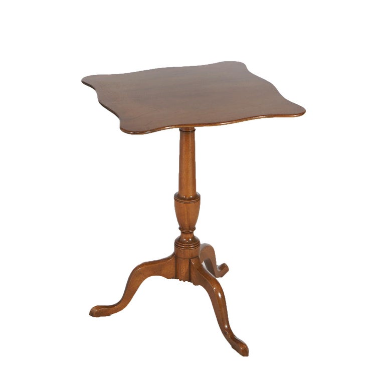 Kittinger Williamsburg Mahogany Tilt Top Candle Stand with Shaped Top 20thC