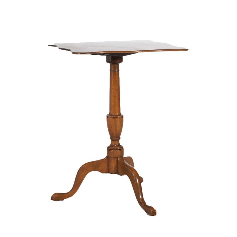 Kittinger Williamsburg Mahogany Tilt Top Candle Stand with Shaped Top 20thC