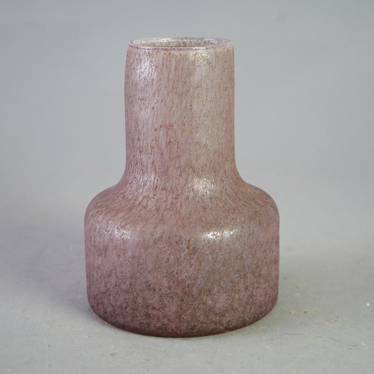 Antique Bauhaus Movement Lavender Chipped Ice Art Glass Bottle Vase Circa 1930