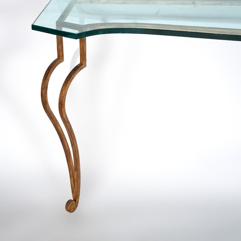 Italian Gold Gilt Wrought Iron Console Table with Glass Top 20th C
