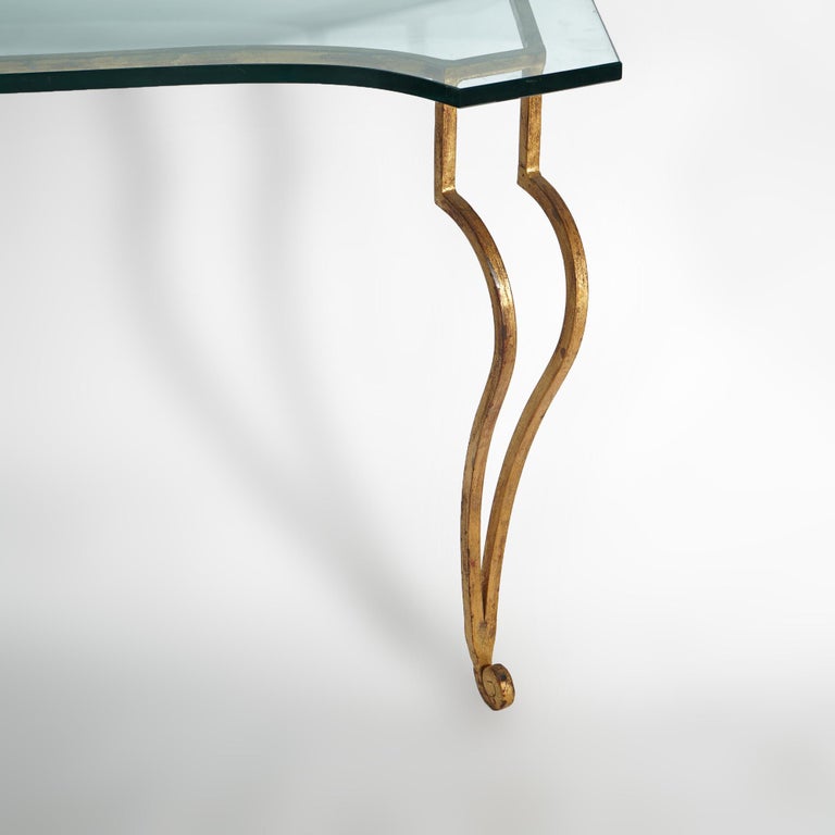 Italian Gold Gilt Wrought Iron Console Table with Glass Top 20th C