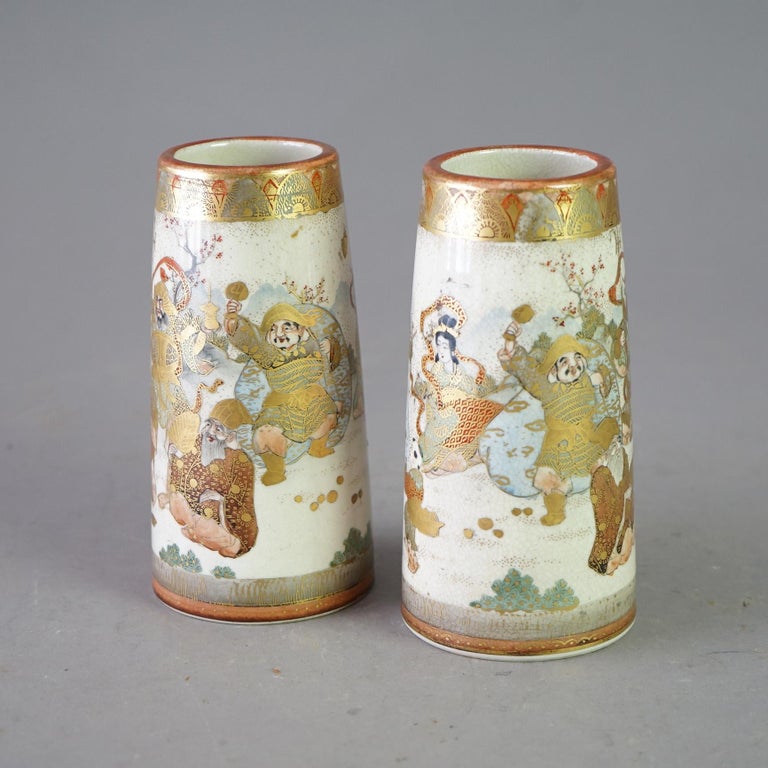 Satsuma Meiji Pair Of Porcelain Vases Circa 1900