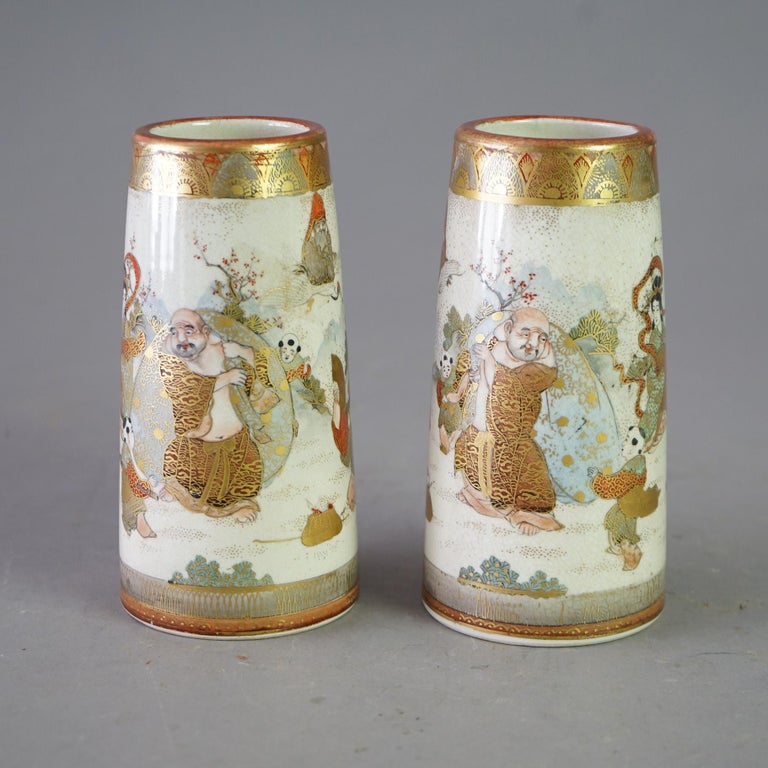 Satsuma Meiji Pair Of Porcelain Vases Circa 1900
