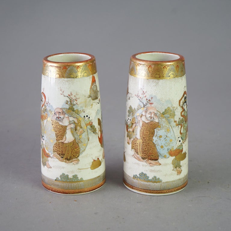 Satsuma Meiji Pair Of Porcelain Vases Circa 1900