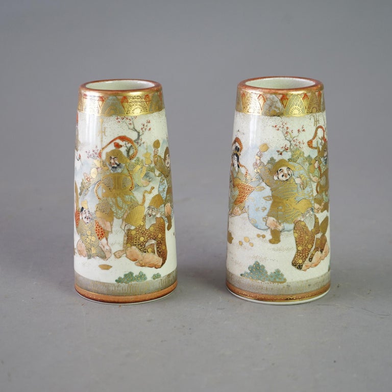Satsuma Meiji Pair Of Porcelain Vases Circa 1900