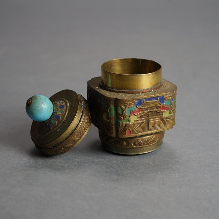 Six Antique Chinese Bronze and Enameled Scent Jars C1920