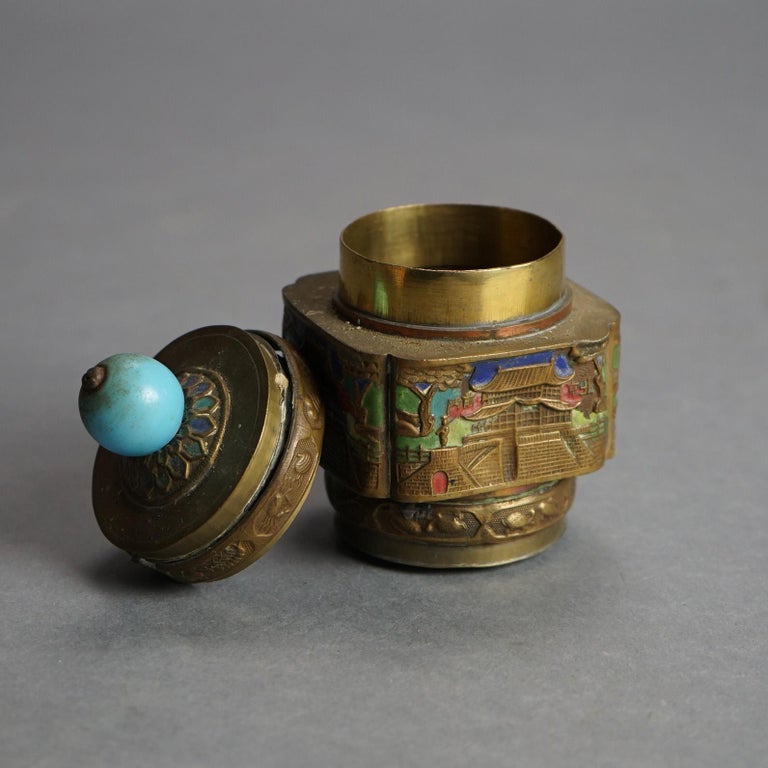 Six Antique Chinese Bronze and Enameled Scent Jars C1920