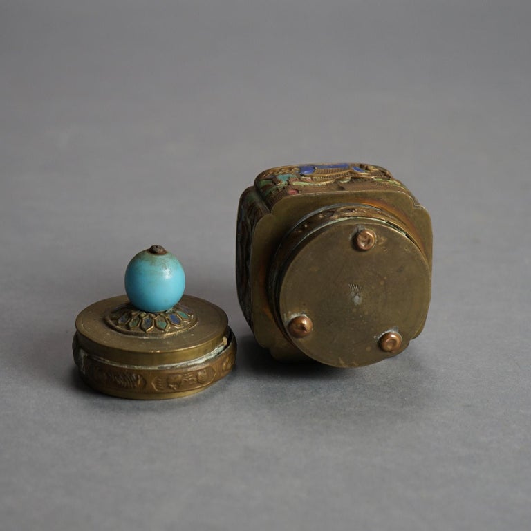 Six Antique Chinese Bronze and Enameled Scent Jars C1920