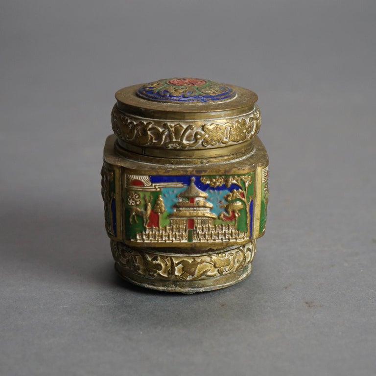 Six Antique Chinese Bronze and Enameled Scent Jars C1920