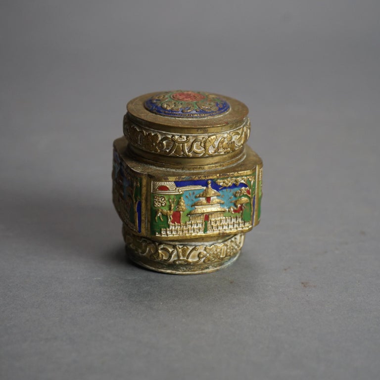 Six Antique Chinese Bronze and Enameled Scent Jars C1920