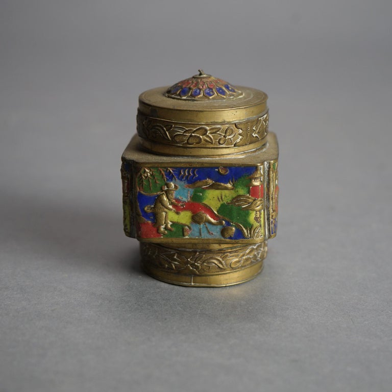 Six Antique Chinese Bronze and Enameled Scent Jars C1920