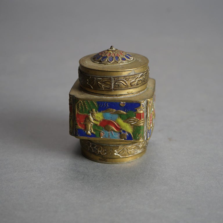Six Antique Chinese Bronze and Enameled Scent Jars C1920