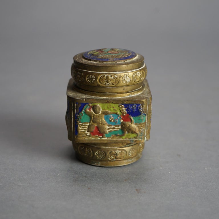 Six Antique Chinese Bronze and Enameled Scent Jars C1920