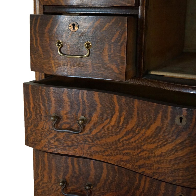 Antique Serpentine Oak Chiffonier Highboy Dresser with Mirror C1900