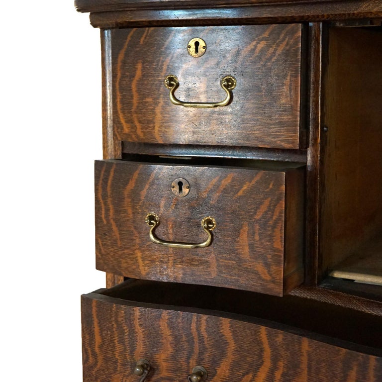Antique Serpentine Oak Chiffonier Highboy Dresser with Mirror C1900