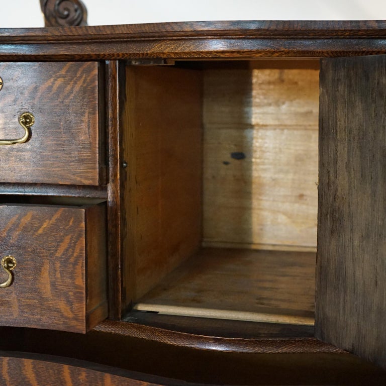 Antique Serpentine Oak Chiffonier Highboy Dresser with Mirror C1900