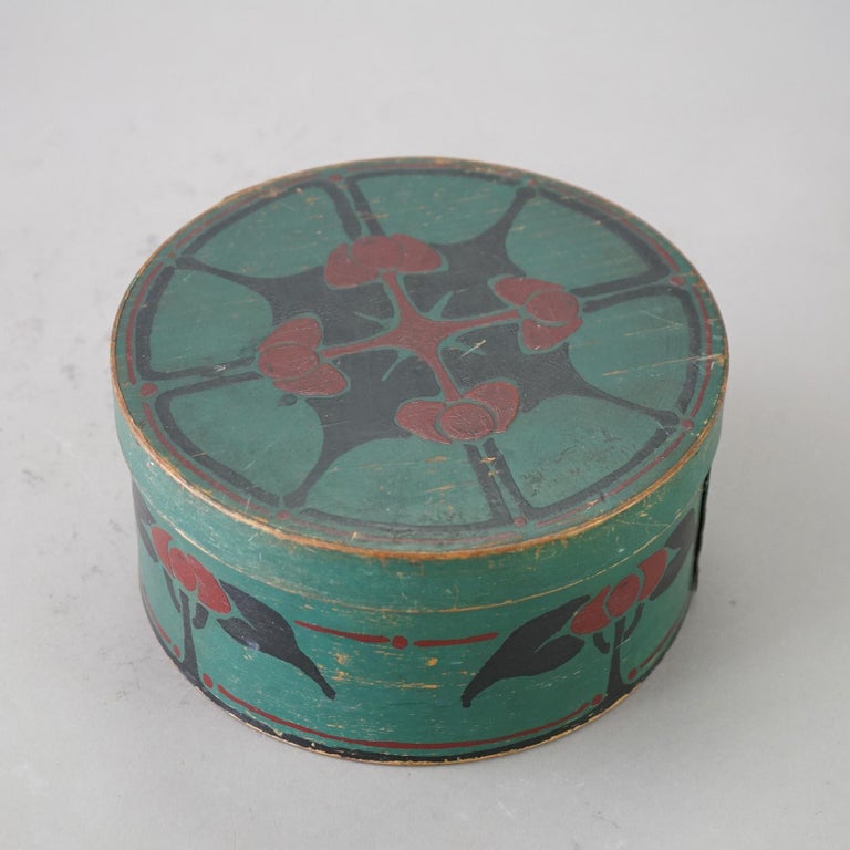 Antique Arts & Crafts Folk Art Painted Pantry Box with Stylized Flowers 19thC