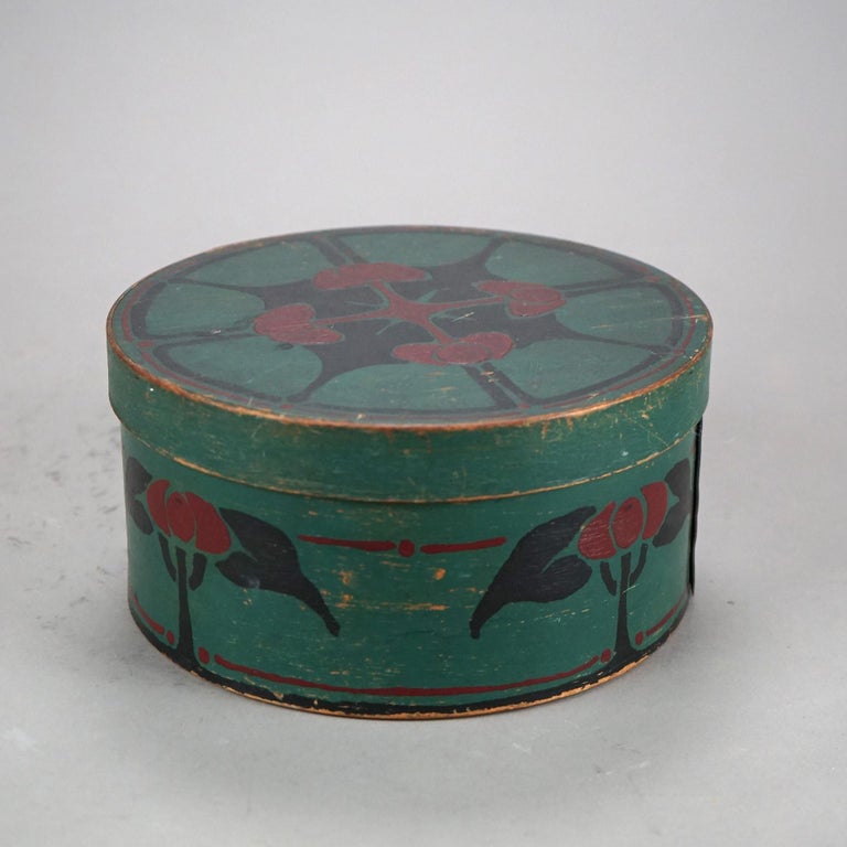 Antique Arts & Crafts Folk Art Painted Pantry Box with Stylized Flowers 19thC
