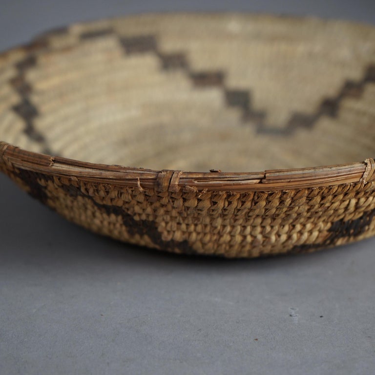 Antique Southwest Navajo Decorated Low Basket Circa 1920