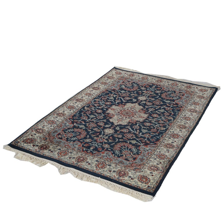 Tabriz Oriental Wool Rug, Blue & White, 20th C
