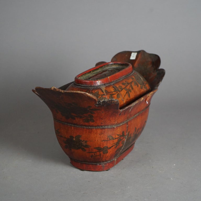 Antique Chinese Figural & Polychromed Wooden Basket Circa 1920
