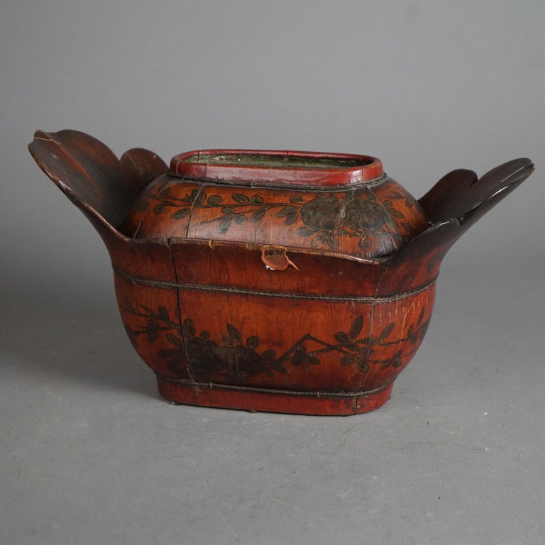 Antique Chinese Figural & Polychromed Wooden Basket Circa 1920