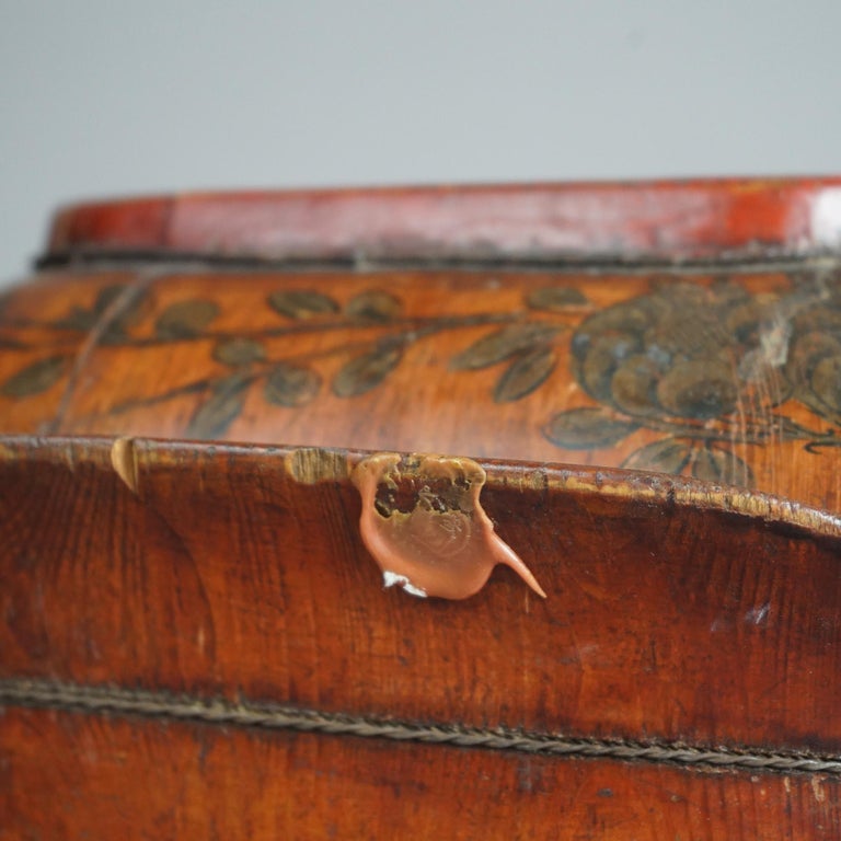 Antique Chinese Figural & Polychromed Wooden Basket Circa 1920