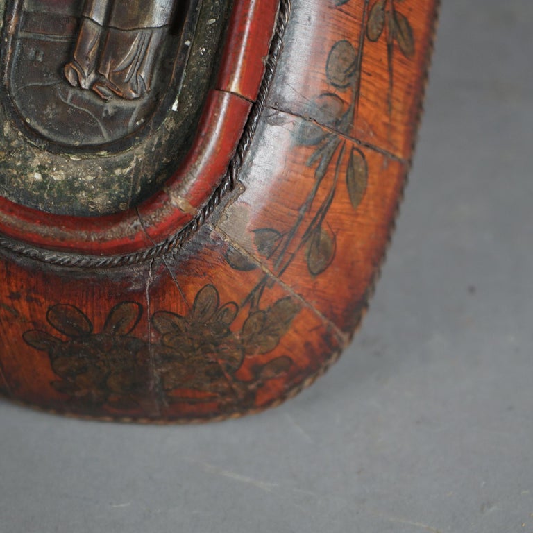 Antique Chinese Figural & Polychromed Wooden Basket Circa 1920