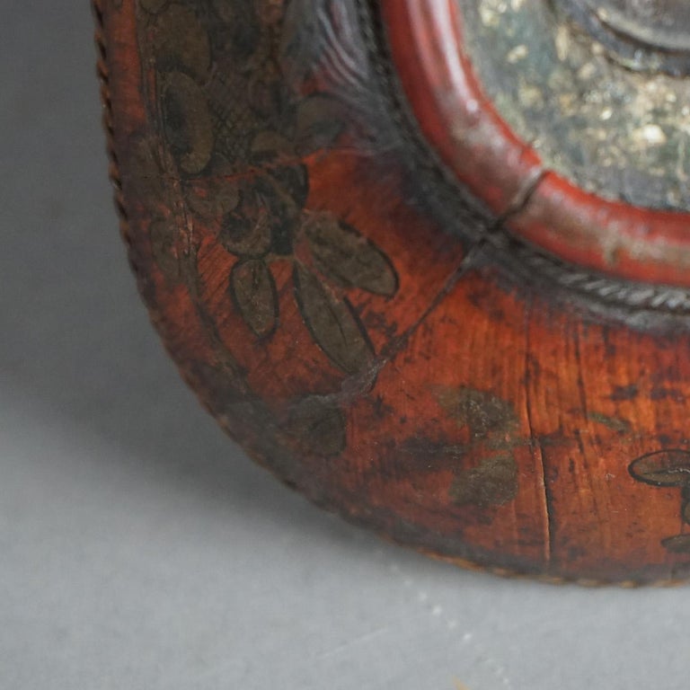 Antique Chinese Figural & Polychromed Wooden Basket Circa 1920