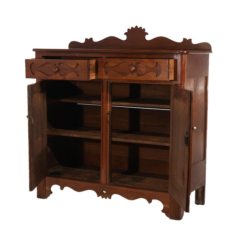 Antique Walnut Carved Country Sideboard 19th C