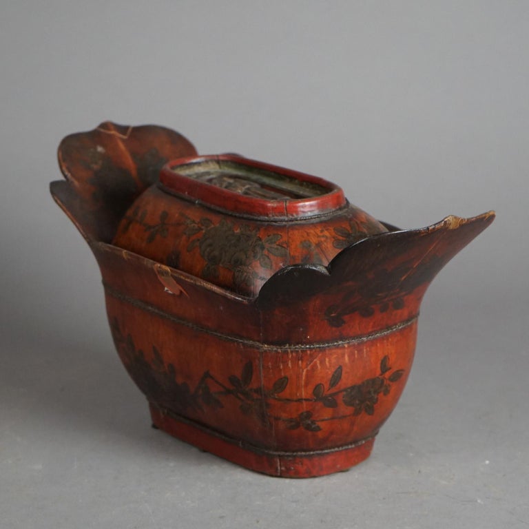 Antique Chinese Figural & Polychromed Wooden Basket Circa 1920