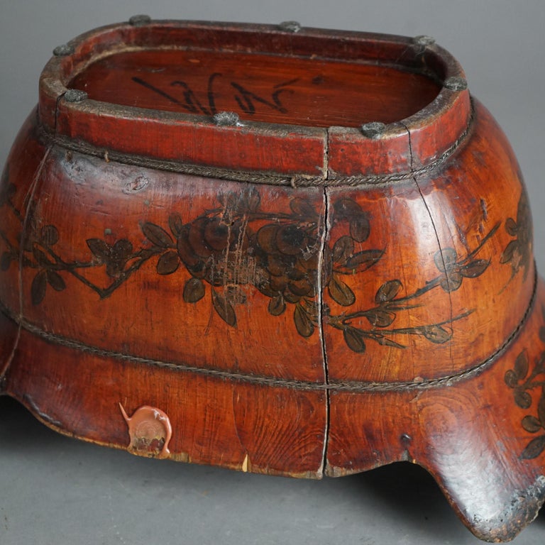 Antique Chinese Figural & Polychromed Wooden Basket Circa 1920